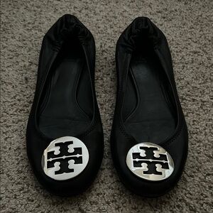 Tory Burch Black Flats with Logo Accent